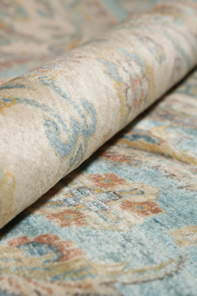 9 x 12.3 Chobi Handmade Peshawar Carpet Aqua Teal Blue #F-4256