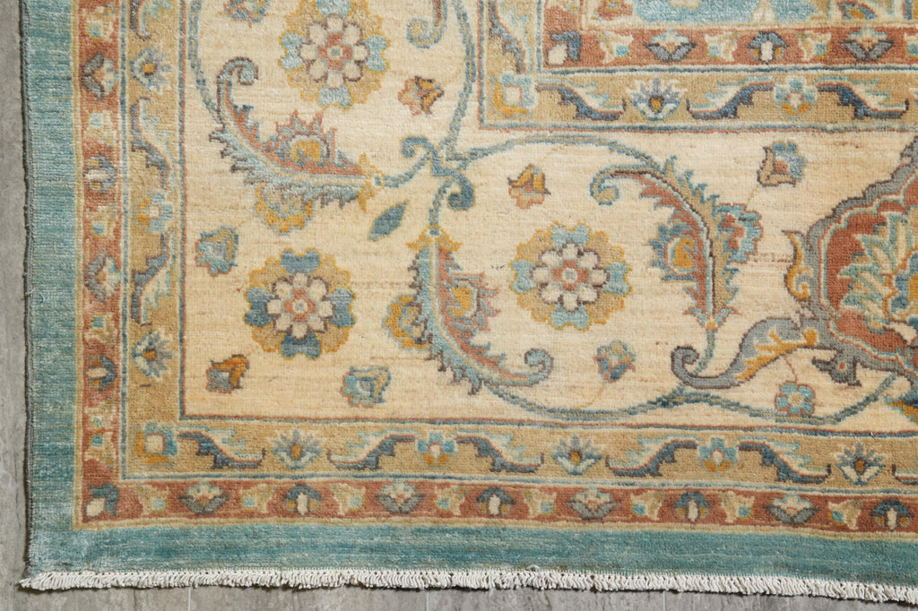 9 x 12.3 Chobi Handmade Peshawar Carpet Aqua Teal Blue #F-4256