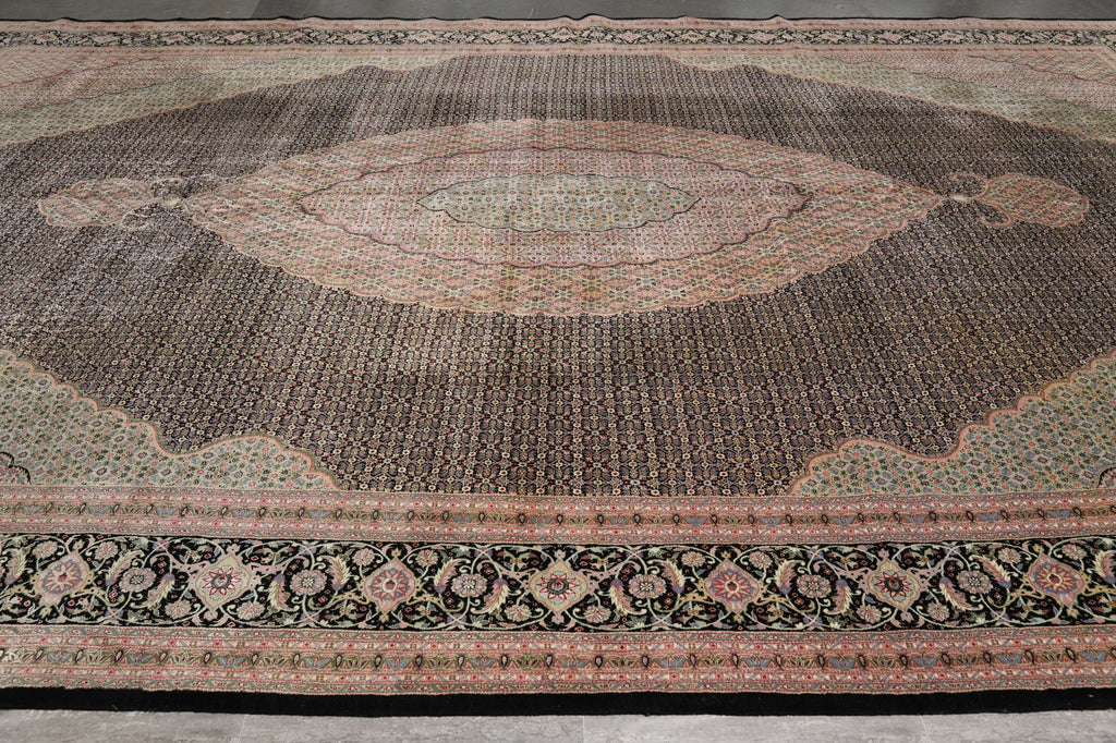 12.5 x 19 Hand-Knotted Quality Wool and Silk Tabriz Mahi Rug Black #B-78935