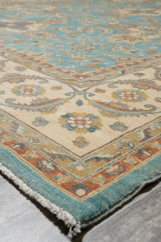 9 x 12.3 Chobi Handmade Peshawar Carpet Aqua Teal Blue #F-4256