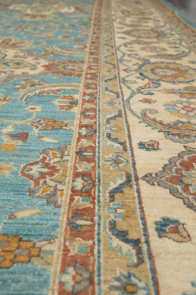 9 x 12.3 Chobi Handmade Peshawar Carpet Aqua Teal Blue #F-4256