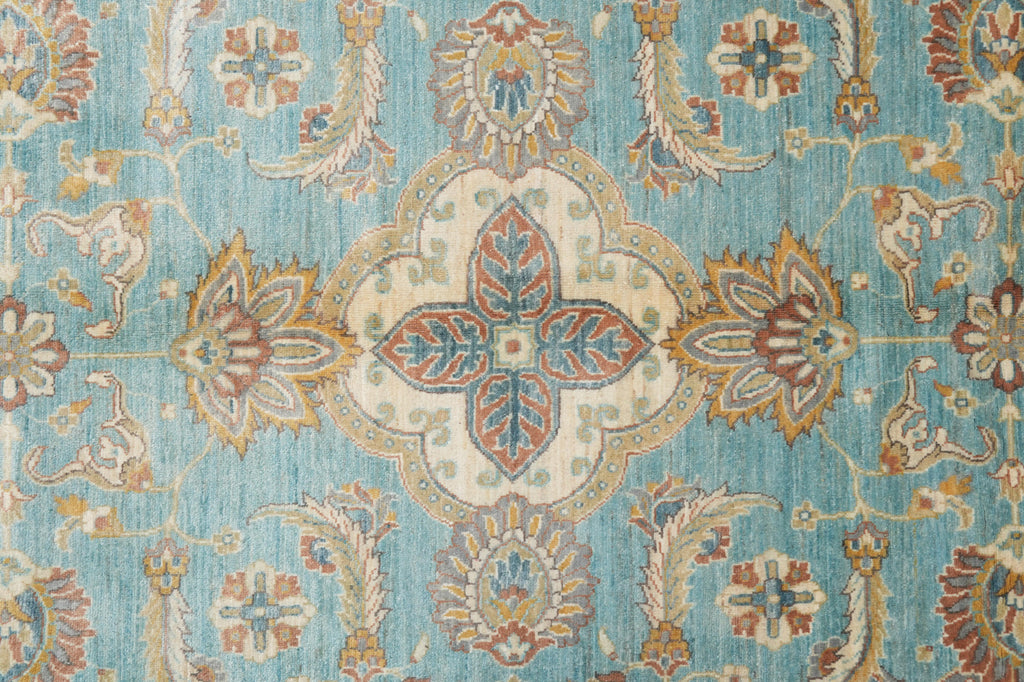 9 x 12.3 Chobi Handmade Peshawar Carpet Aqua Teal Blue #F-4256