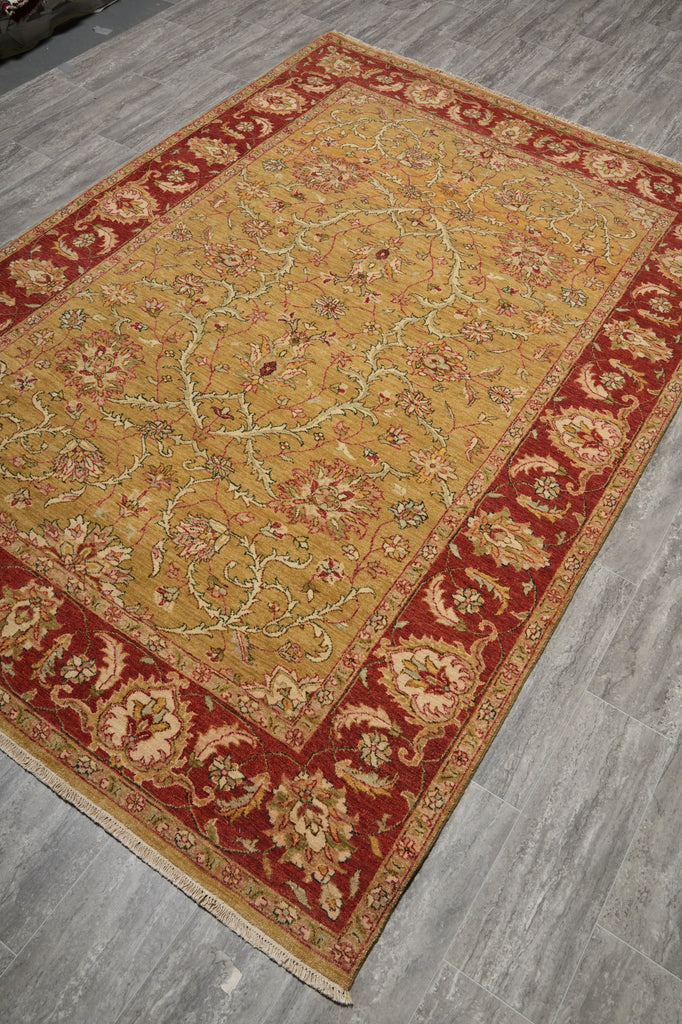 6 x 9 New Zigler Chobi Peshawar Rug Gold Rust Imported Pakistan #B-73621