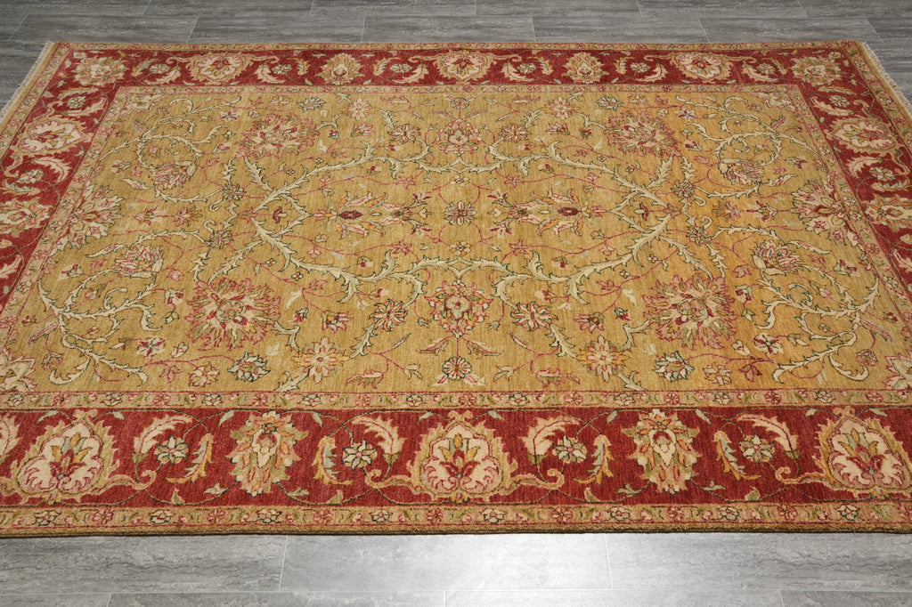 6 x 9 New Zigler Chobi Peshawar Rug Gold Rust Imported Pakistan #B-73621