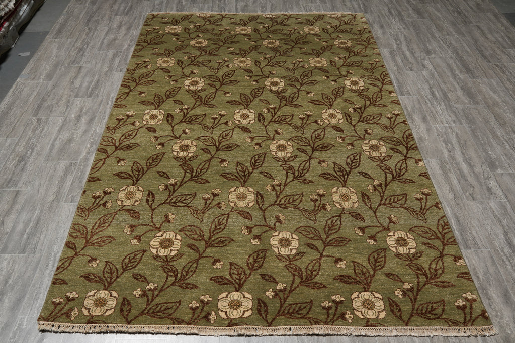 6 x 9 Hand-Knotted Contemporary Transitional Wool Rug Green #PIX-23227
