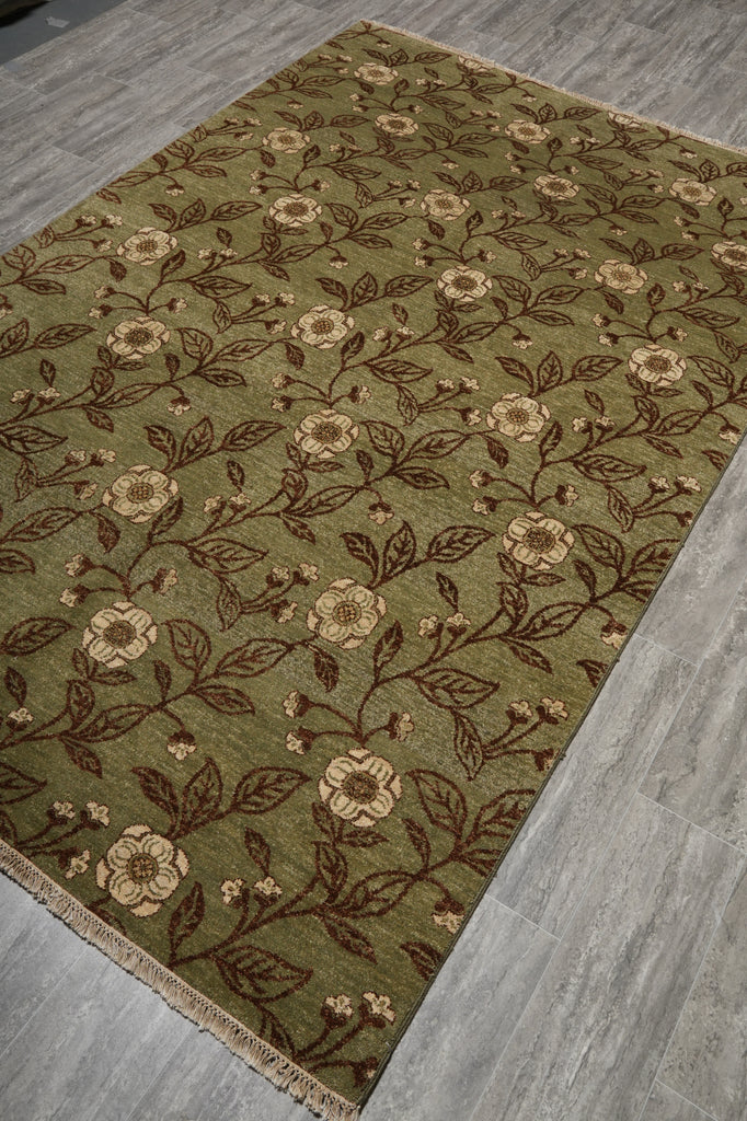 6 x 9 Hand-Knotted Contemporary Transitional Wool Rug Green #PIX-23227