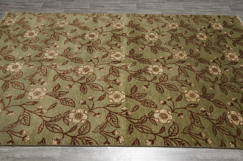 6 x 9 Hand-Knotted Contemporary Transitional Wool Rug Green #PIX-23227