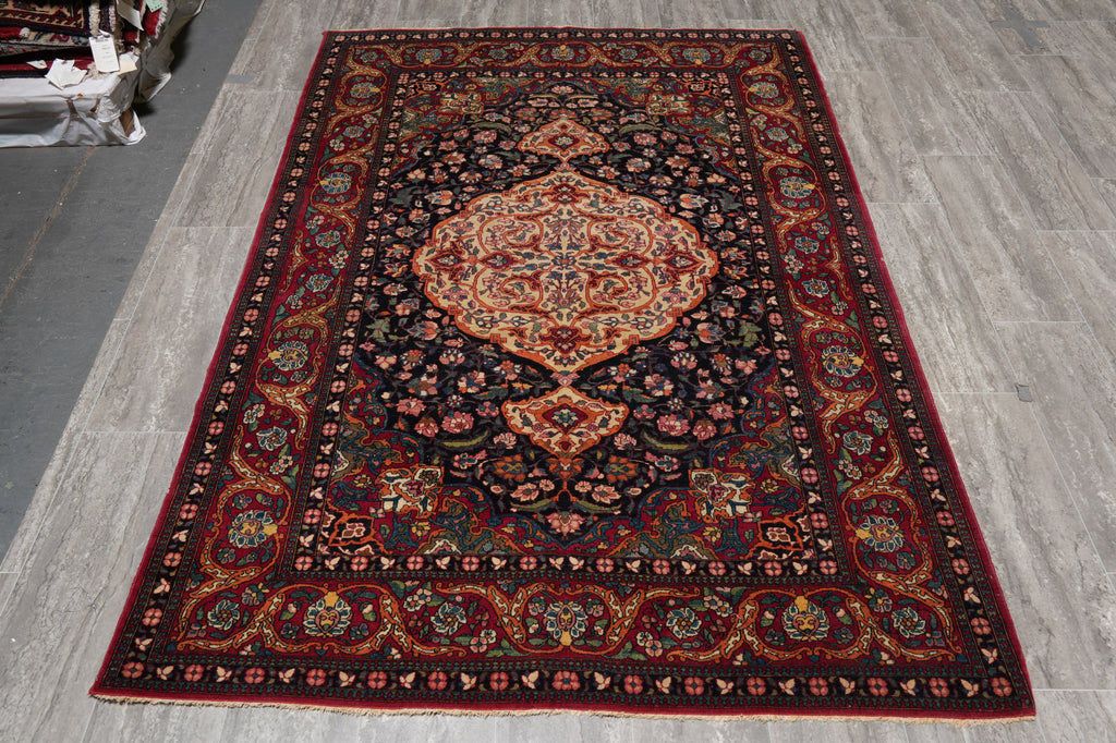 4.8 x 7 Authentic Antique Persian Esfahan Rug 1930's #F-4514