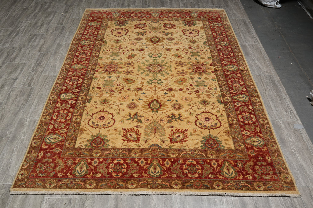 6 x 9 New Zigler Agra Hand-Knotted Rug Nautral Wool Light Beige Gold #PIX-15593