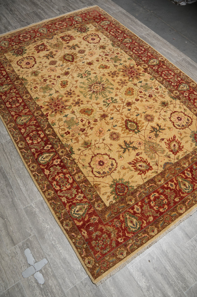 6 x 9 New Zigler Agra Hand-Knotted Rug Nautral Wool Light Beige Gold #PIX-15593