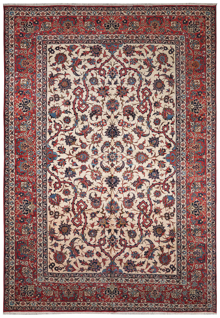 12 x 17.7 Authentic Persian Esfahan Wool Rug 1970's Iran