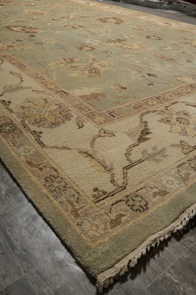 10 x 26.3 Faded Olive Green Indian Oushak Super Large Runner Rug #PIX-16981