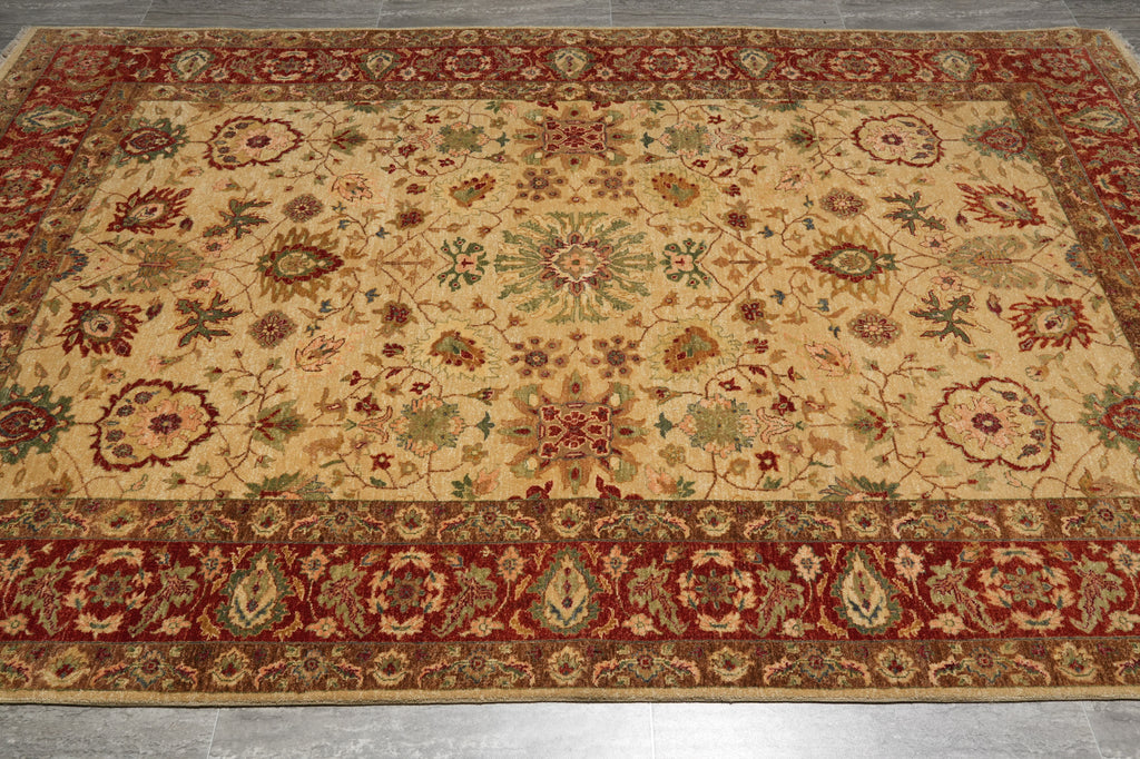 6 x 9 New Zigler Agra Hand-Knotted Rug Nautral Wool Light Beige Gold #PIX-15593