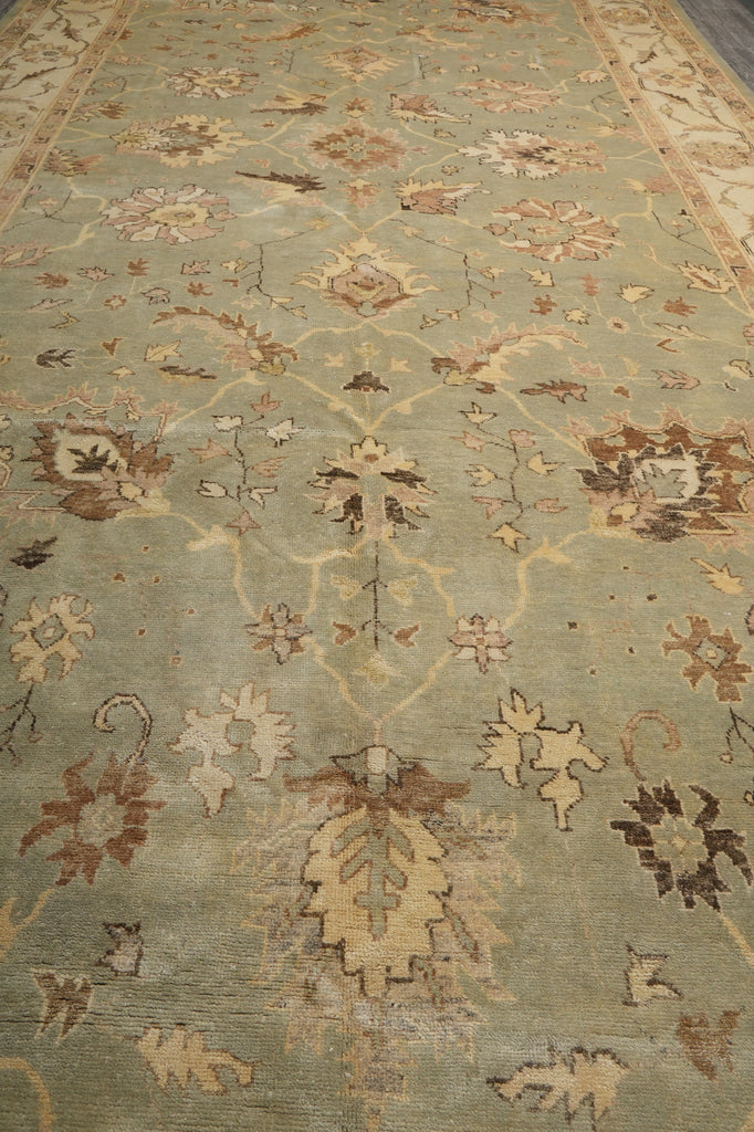 10 x 26.3 Faded Olive Green Indian Oushak Super Large Runner Rug #PIX-16981