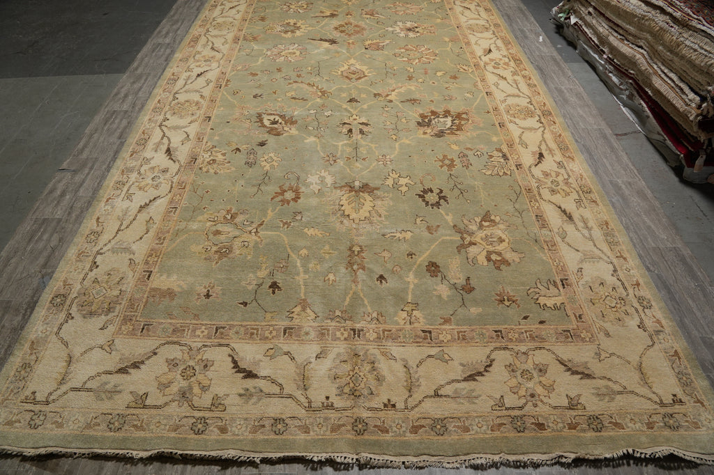 10 x 26.3 Faded Olive Green Indian Oushak Super Large Runner Rug #PIX-16981