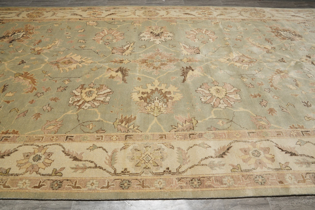 10 x 26.3 Faded Olive Green Indian Oushak Super Large Runner Rug #PIX-16981