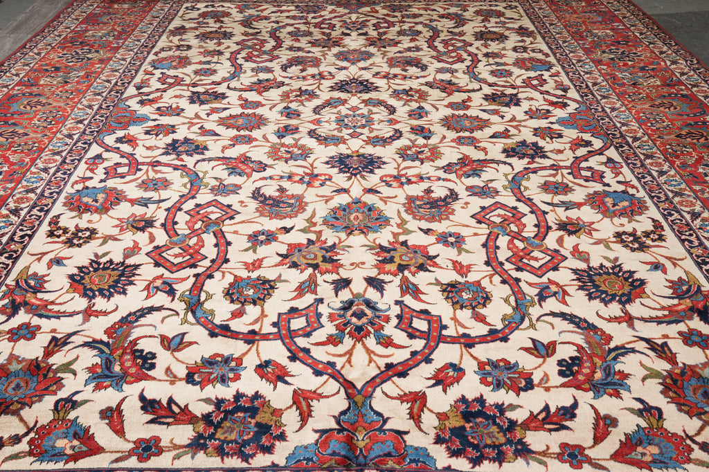 12 x 17.7 Authentic Persian Esfahan Wool Rug 1970's Iran #PIX-12616