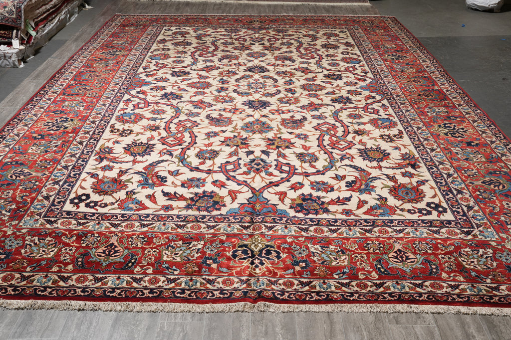 12 x 17.7 Authentic Persian Esfahan Wool Rug 1970's Iran #PIX-12616