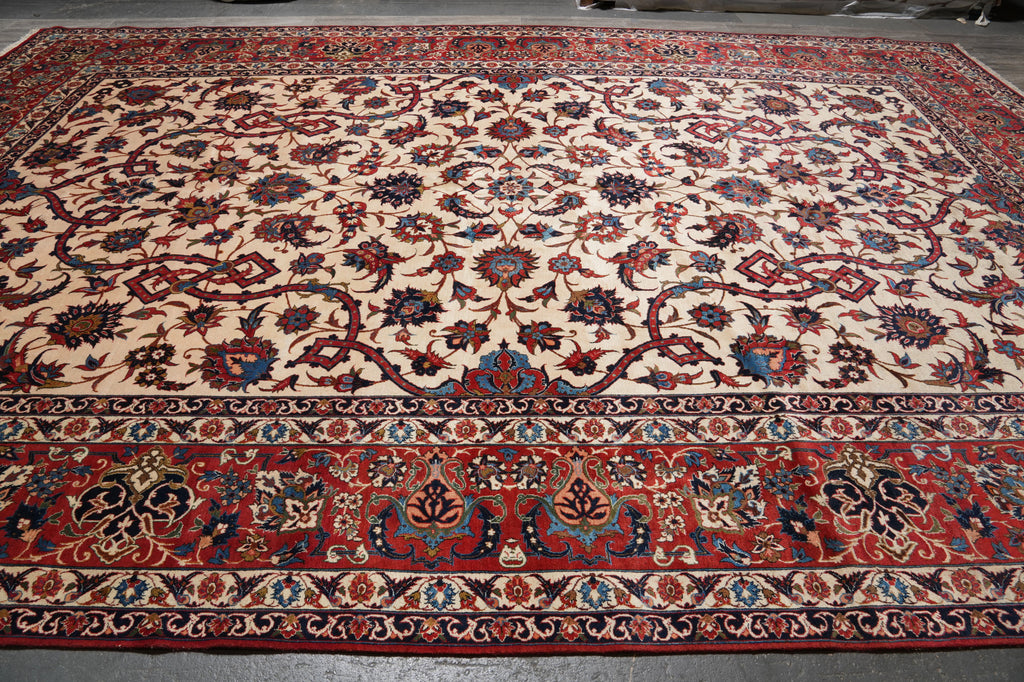 12 x 17.7 Authentic Persian Esfahan Wool Rug 1970's Iran