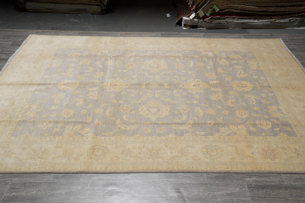 8.11 x 11.8 Slate and Gold Chobi Zigler Handmade Pakistan Rug #F-4258