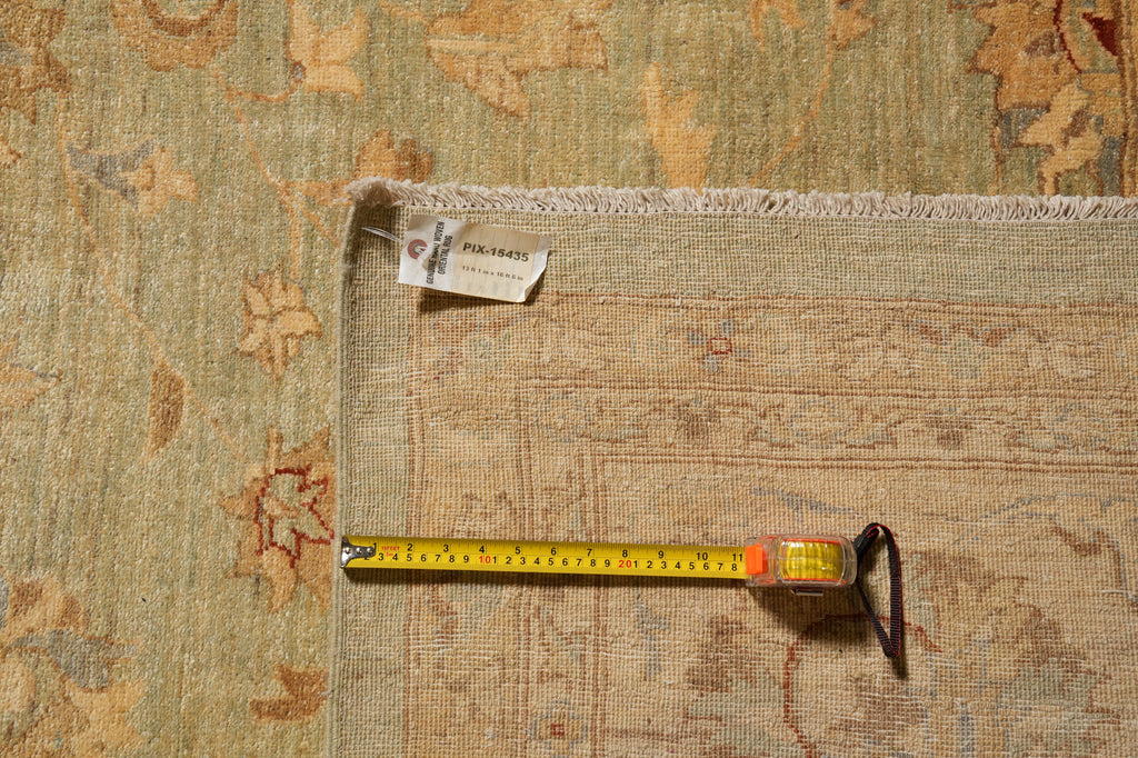 13.1 x 16.6 Quality Hand-Knotted Chobi Peshawar Zigler Rug Green Gold Sale Clearance #PIX-15435