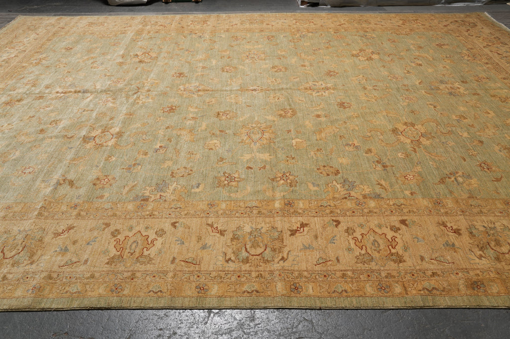 13.1 x 16.6 Quality Hand-Knotted Chobi Peshawar Zigler Rug Green Gold Sale Clearance #PIX-15435