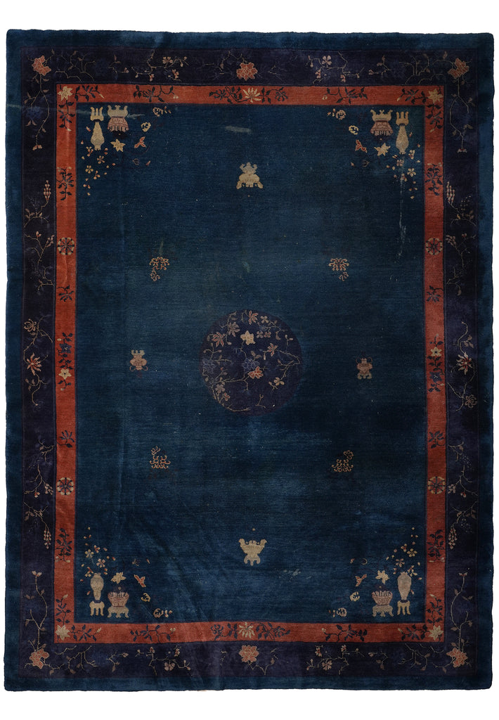 9 x 11.6 Antique Art Deco Bejing Rug Blue #PIX-22337