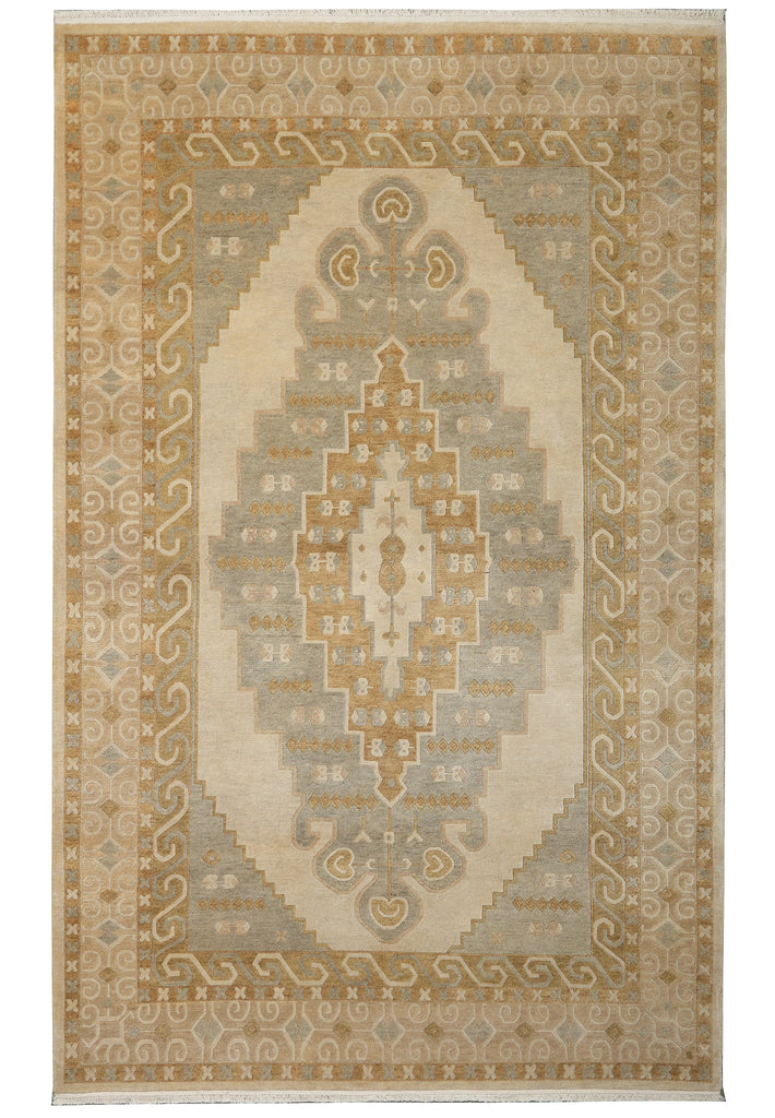 Decorative rug with geometric pattern on a plain background