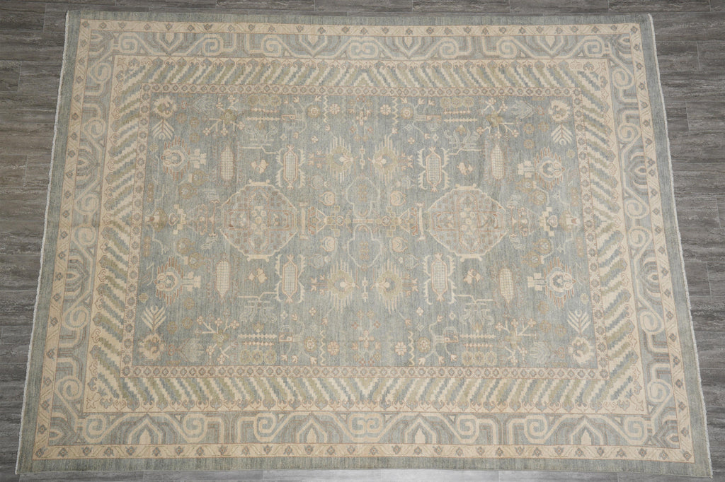 8.11 x 11.6 Light Green New Oushak Chobi Peshawar Rug #F-4261