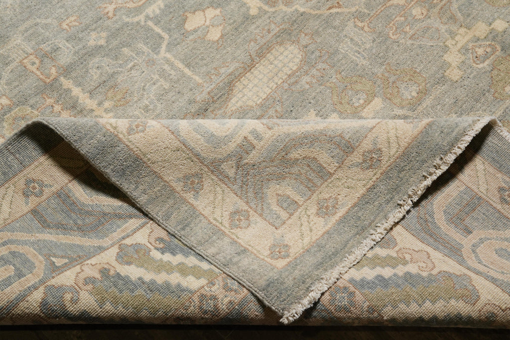 8.11 x 11.6 Light Green New Oushak Chobi Peshawar Rug #F-4261