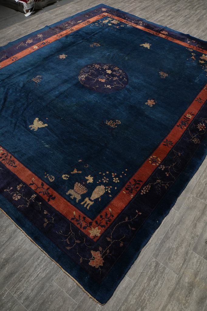 9 x 11.6 Antique Art Deco Bejing Rug Blue #PIX-22337