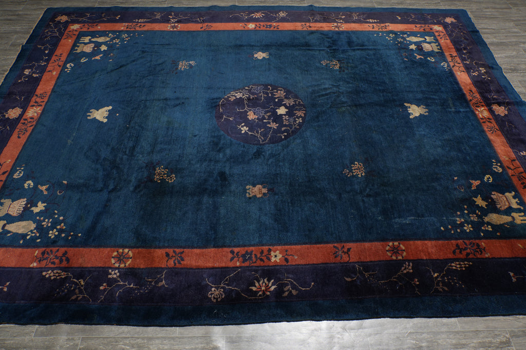 9 x 11.6 Antique Art Deco Bejing Rug Blue #PIX-22337