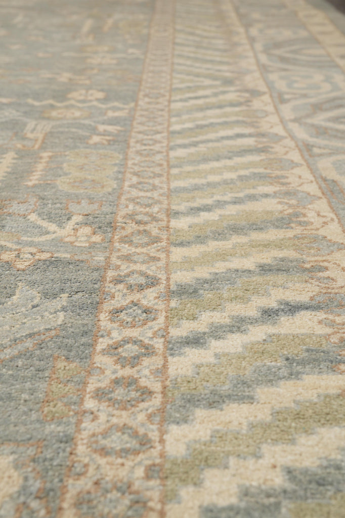 8.11 x 11.6 Light Green New Oushak Chobi Peshawar Rug #F-4261