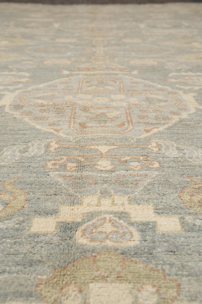 8.11 x 11.6 Light Green New Oushak Chobi Peshawar Rug #F-4261