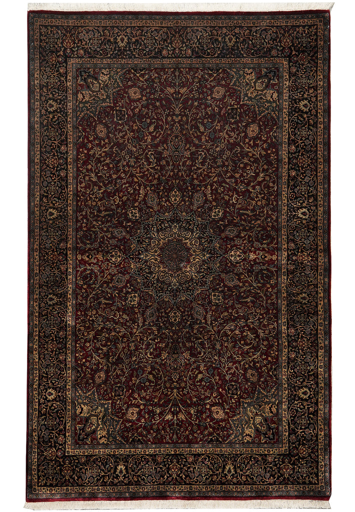 Decorative rug with intricate patterns on a plain background