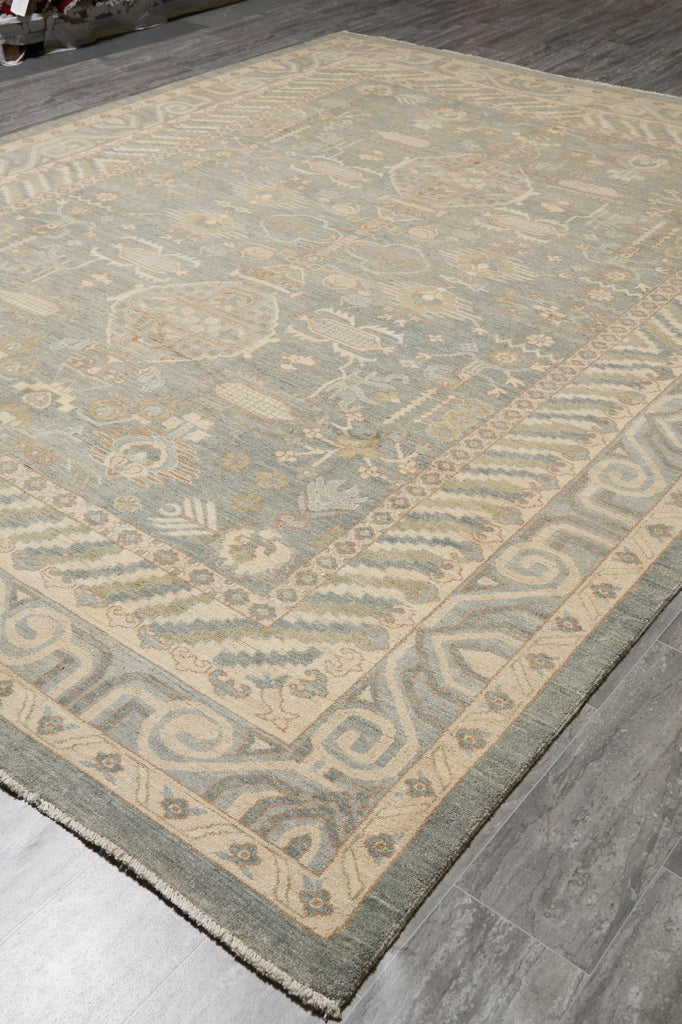 8.11 x 11.6 Light Green New Oushak Chobi Peshawar Rug #F-4261