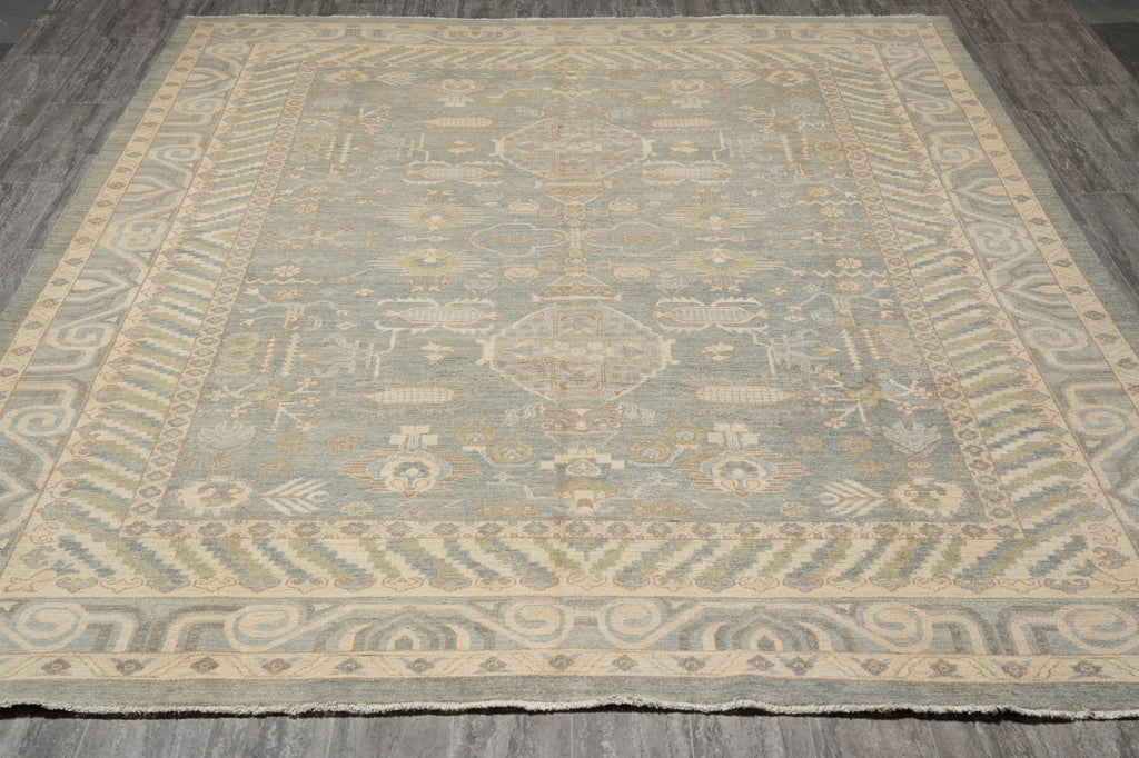 8.11 x 11.6 Light Green New Oushak Chobi Peshawar Rug #F-4261