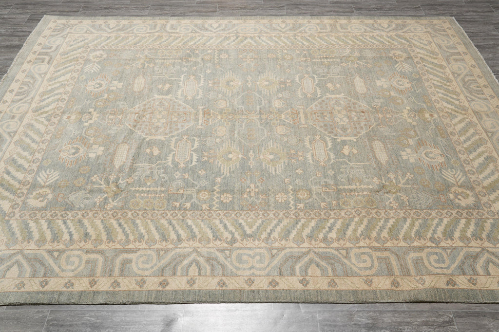 8.11 x 11.6 Light Green New Oushak Chobi Peshawar Rug #F-4261