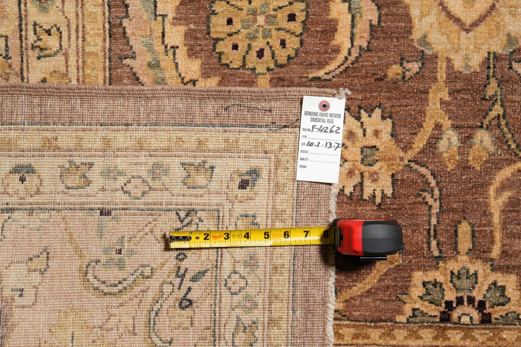 10.1 x 13.7 Quality Chobi Peshawar Zigler rug Brown Peach #F-4262