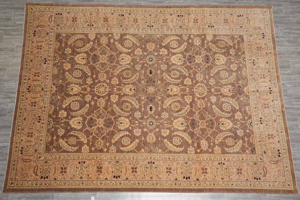 10.1 x 13.7 Quality Chobi Peshawar Zigler rug Brown Peach #F-4262