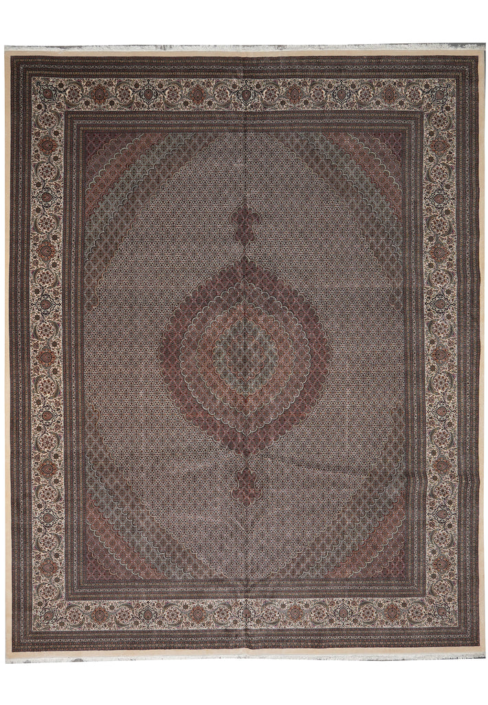 13 x 16.8 Authentic Persian Tabriz Mahi Rug Wool and Silk 400 Kpsi Iran