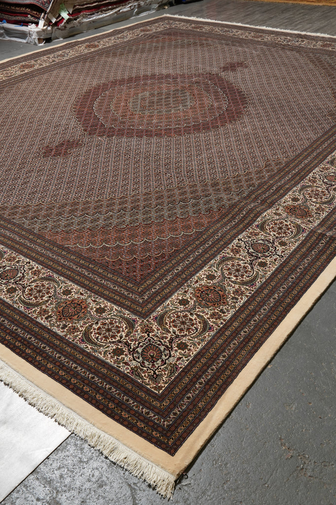 13 x 16.8 Authentic Persian Tabriz Mahi Rug Wool and Silk 400 Kpsi Iran #PIX-664