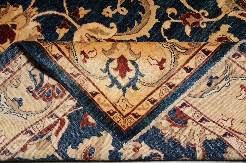 Close-up of an intricately designed rug with geometric patterns.