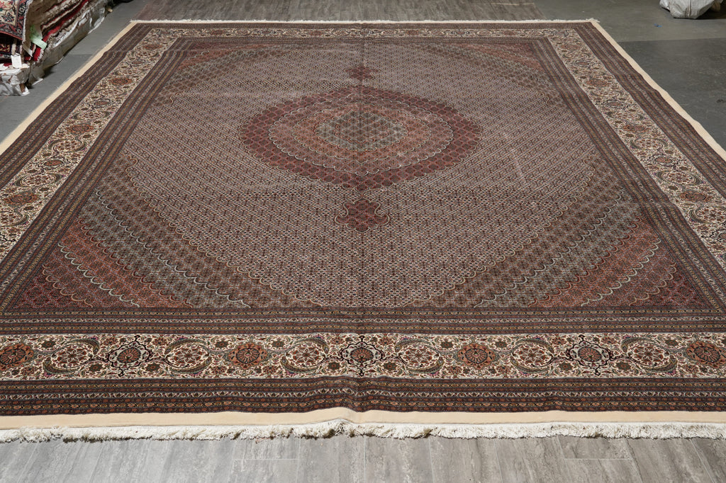 13 x 16.8 Authentic Persian Tabriz Mahi Rug Wool and Silk 400 Kpsi Iran #PIX-664