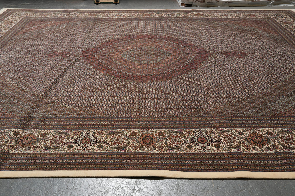 13 x 16.8 Authentic Persian Tabriz Mahi Rug Wool and Silk 400 Kpsi Iran #PIX-664