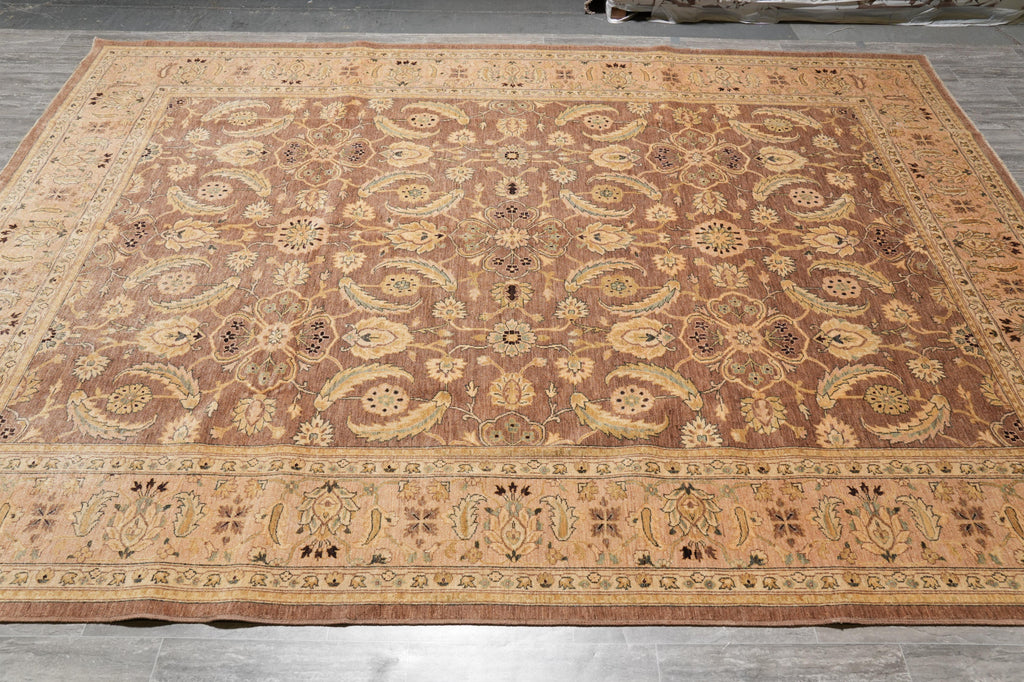 10.1 x 13.7 Quality Chobi Peshawar Zigler rug Brown Peach #F-4262