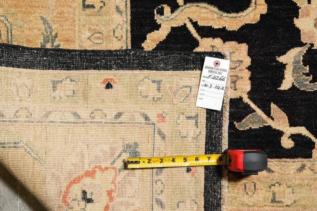 10.3 x 14 Black Zigler Quality Handmade Rug Chobi Peshawar Natural Wool #F-4266