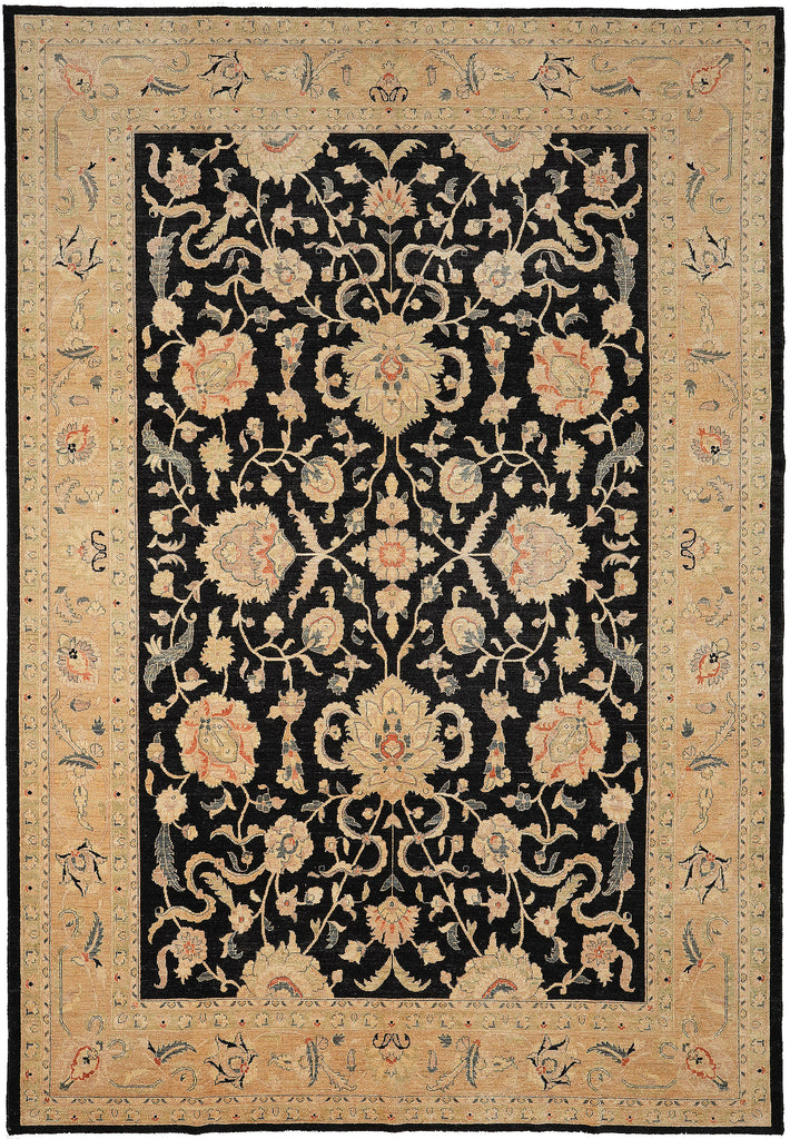 10.3 x 14.2 Black Zigler Quality Handmade Rug Chobi Peshawar Natural Wool