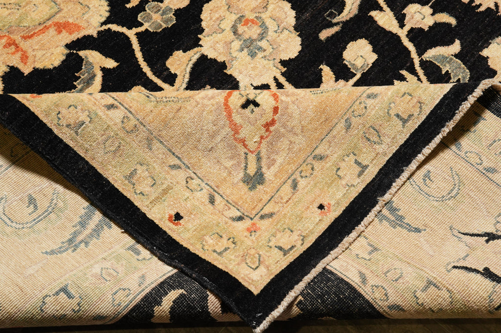 10.3 x 14 Black Zigler Quality Handmade Rug Chobi Peshawar Natural Wool #F-4266