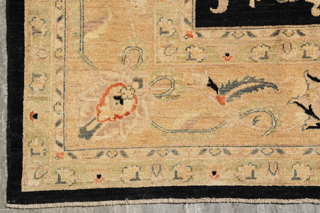 10.3 x 14 Black Zigler Quality Handmade Rug Chobi Peshawar Natural Wool #F-4266